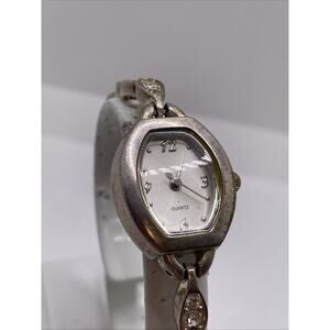 Womens Silver Tone Rhinestone Quartz Watch Works New Battery